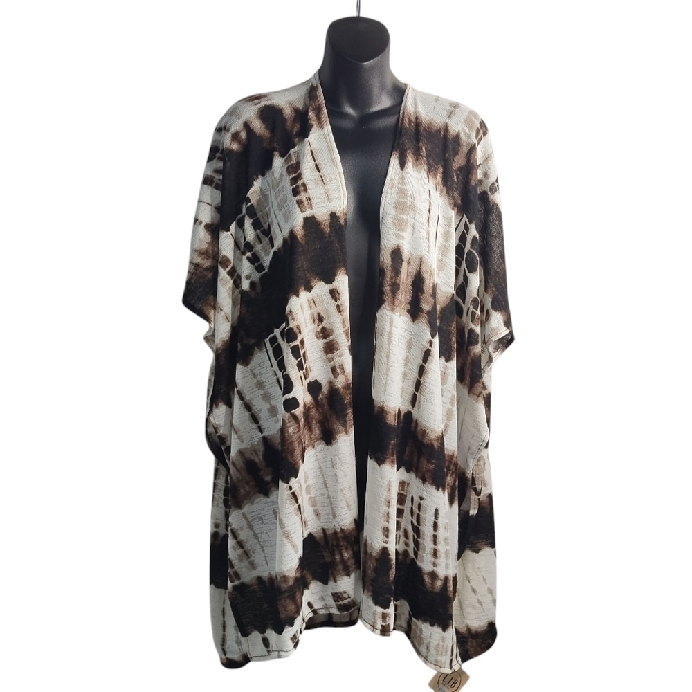 L.I.B. Kimono Poncho Women's Black White Brown Knit Soft One Size Fits All NWT